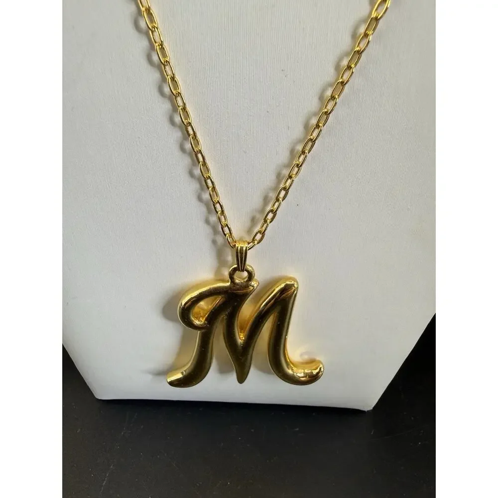 Vintage Avon 1992 Gold Tone “M” Initial Letter Pendant Chain Necklace 28” L